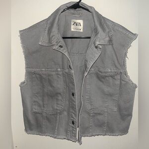 ZARA Light Gray Denim Vest with Button Front